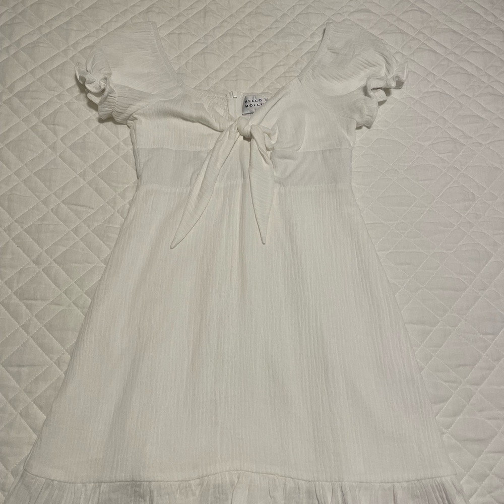 Hello Molly White Babydoll Dress with Flutter Cap Sleeves
